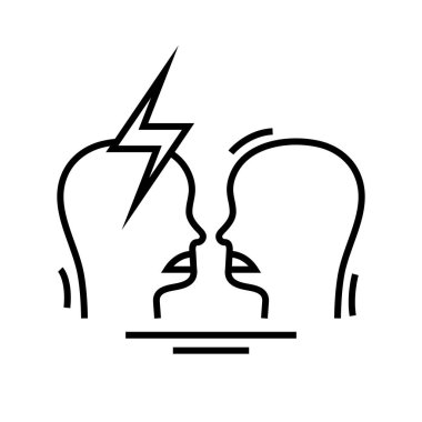 Çakışma durum çizgisi simgesi, konsept işareti, dış hat vektör çizimi, doğrusal sembol.