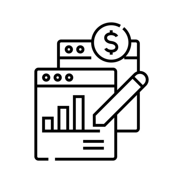 Icona della linea del report di sviluppo, segno concettuale, illustrazione vettoriale del profilo, simbolo lineare . — Vettoriale Stock