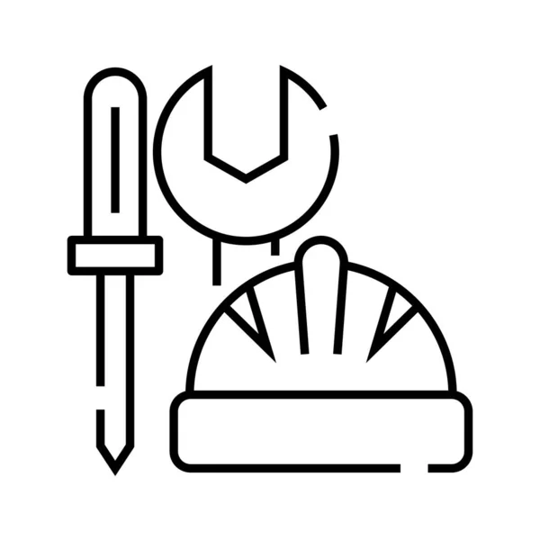 Yapım ve onarım çizgisi simgesi, kavram işareti, taslak vektör çizimi, doğrusal sembol. — Stok Vektör