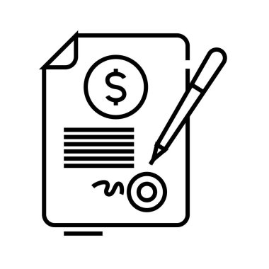 Sözleşme çizgisi simgesi, kavram işareti, taslak vektör çizimi, doğrusal sembol.