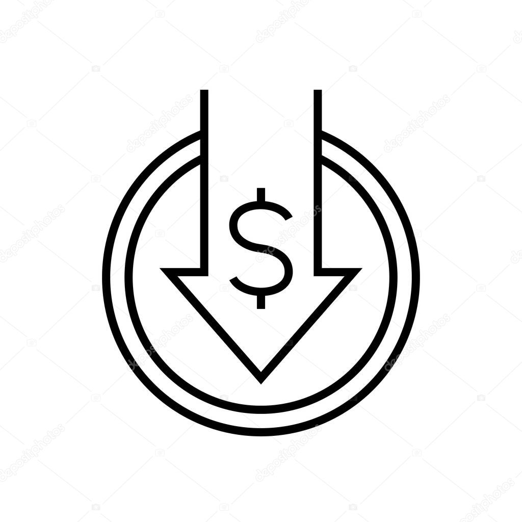 Dicrease profits line icon, concept sign, outline vector illustration, linear symbol.