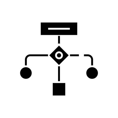Blok diyagramı siyah simgesi, konsept illüstrasyon, vektör düz sembol, kabartma işareti.