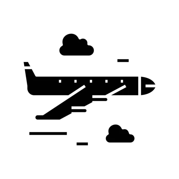 Ícone preto do avião, ilustração do conceito, símbolo liso do vetor, sinal do glifo . — Vetor de Stock