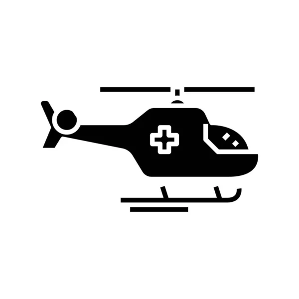 Ambulance helikopter zwart icoon, concept illustratie, vector plat symbool, teken van glyph. — Stockvector