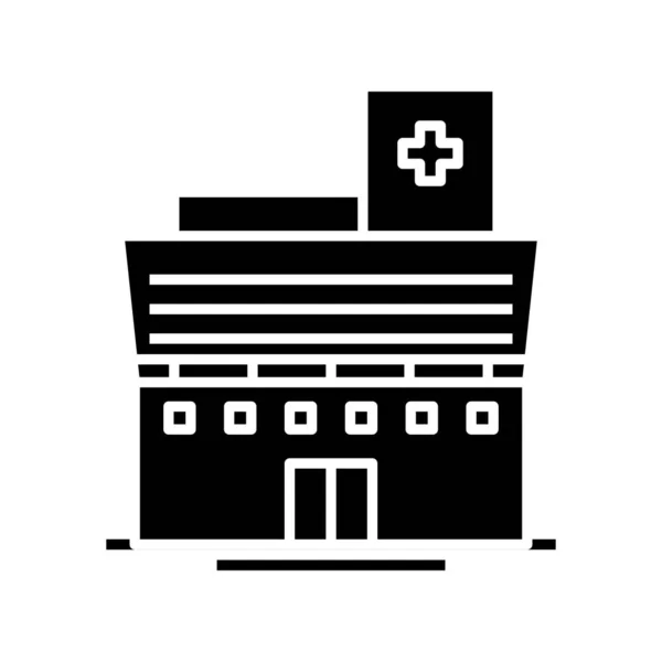 Krankenwagen Gebäude schwarzes Symbol, Konzept Illustration, Vektor flaches Symbol, Glyphen-Zeichen. — Stockvektor