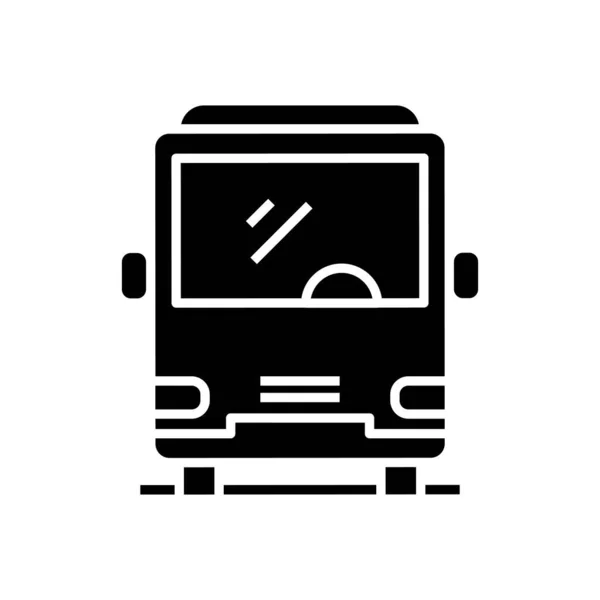 Ankunft Bus schwarzes Symbol, Konzept Illustration, Vektor flaches Symbol, Glyphen-Zeichen. — Stockvektor