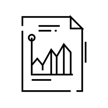 Gelecek pazar çizgisi simgesi, kavram işareti, ana hatlı vektör çizimi, doğrusal sembol.