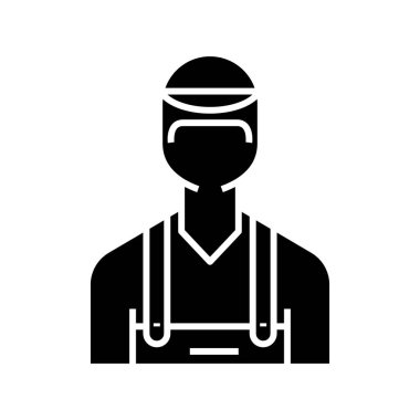 Otomatik mekanik siyah simge, konsept illüstrasyon, vektör düz sembol, kabartma işareti.