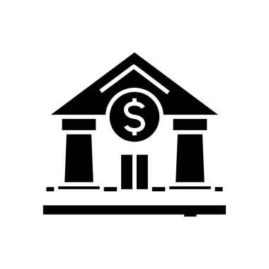 Banka binası simgesi, konsept illüstrasyon, vektör düz sembol, kabartma işareti.
