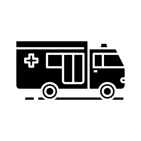 Ambulans bil svart ikon, begrepp illustration, vektor platt symbol, glyf tecken. — Stock vektor