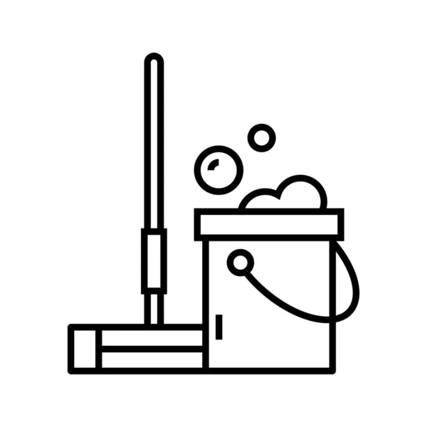 Icono de línea de herramientas de lavado de pisos, signo de concepto, ilustración de vectores de contorno, símbolo lineal . — Vector de stock