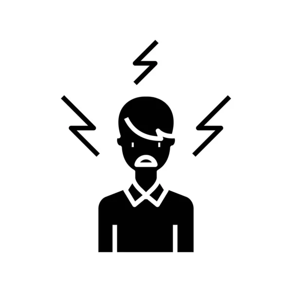 Obrero molesto icono negro, concepto de ilustración, vector símbolo plano, signo de glifo . — Vector de stock