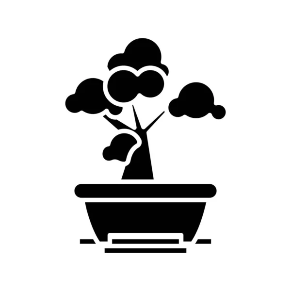 Albero bonsai icona nera, illustrazione concettuale, simbolo piatto vettoriale, segno di glifo . — Vettoriale Stock