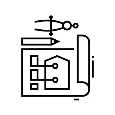 Düz tasarım çizgisi simgesi, kavram işareti, taslak vektör çizimi, doğrusal sembol.