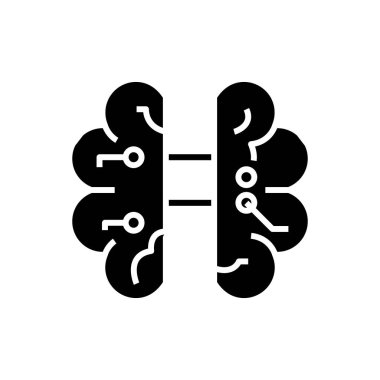 Yapay zeka mikroçip siyah simge, konsept çizim, vektör düz sembol, sembol işareti.