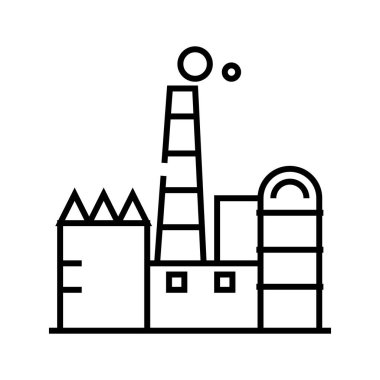 Fabrika çizgisi simgesi, kavram işareti, taslak vektör çizimi, doğrusal sembol.