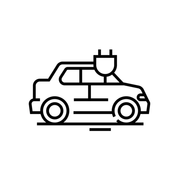 Elektroauto Liniensymbol, Konzeptzeichen, Umrissvektorillustration, lineares Symbol. — Stockvektor