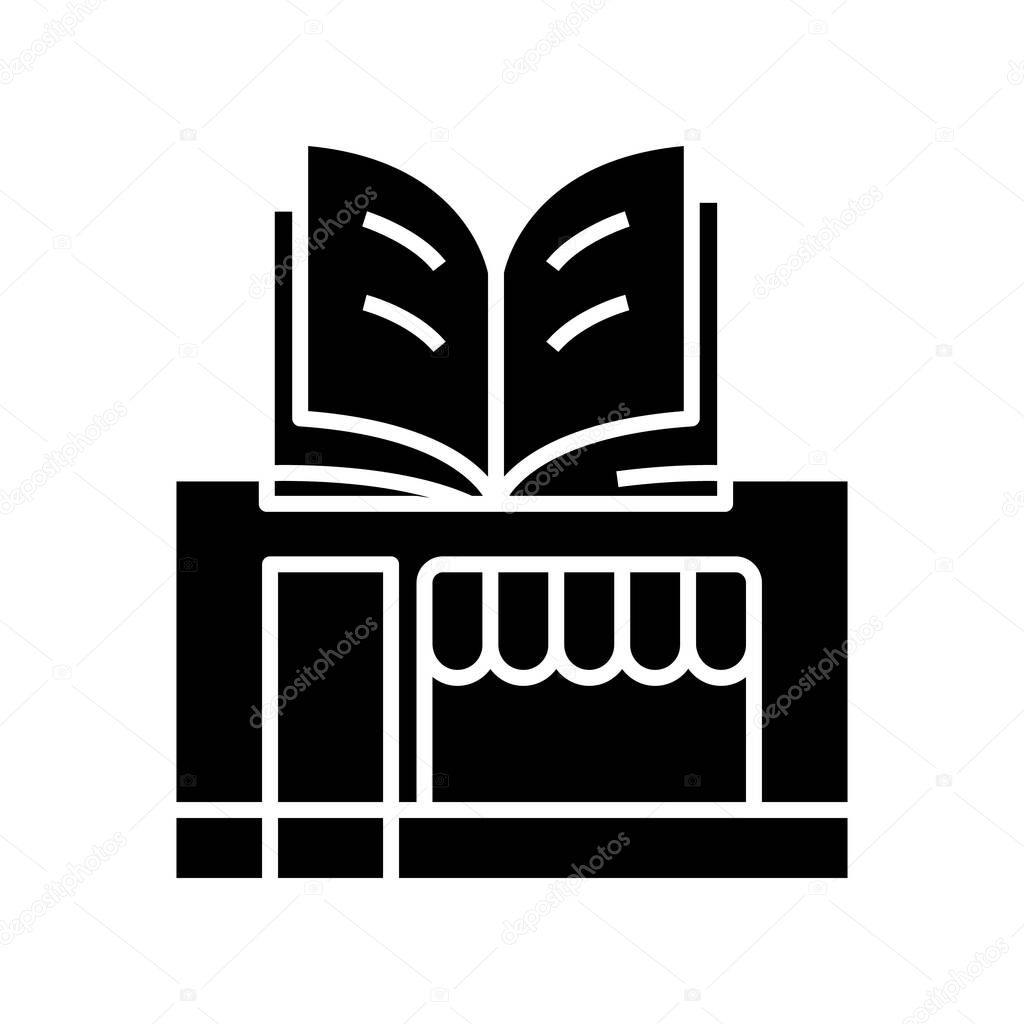 Bookstall black icon, concept illustration, vector flat symbol, glyph sign.