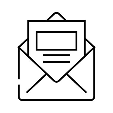 E- posta çizgisi simgesi, kavram işareti, ana hatlı vektör çizimi, doğrusal sembol.