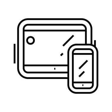 Gadgets çizgi simgesi, konsept işareti, özet vektör çizimi, doğrusal sembol.