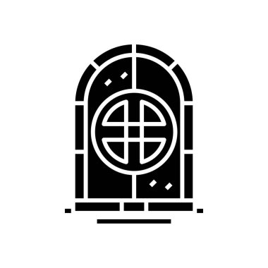 Kadim portal siyah simgesi, konsept illüstrasyon, vektör düz sembol, kabartma işareti.