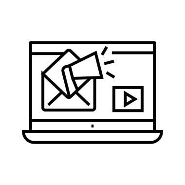 E- posta kodlama satırı simgesi, kavram işareti, taslak vektör illüstrasyonu, doğrusal sembol.