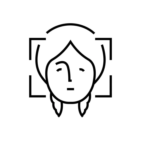 Ikona linii rozpoznawania twarzy, znak koncepcyjny, ilustracja wektora zarysu, symbol liniowy. — Wektor stockowy