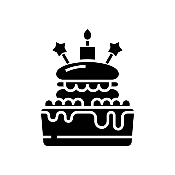 Torta di compleanno icona nera, concetto illustrazione, vettore simbolo piatto, segno di glifo . — Vettoriale Stock