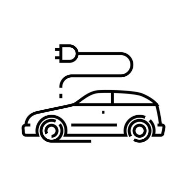 Elektro otomobil çizgisi simgesi, kavram işareti, taslak vektör çizimi, doğrusal sembol.