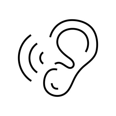 Kulak kontrol satırı simgesi, kavram işareti, dış hat vektör çizimi, doğrusal sembol.