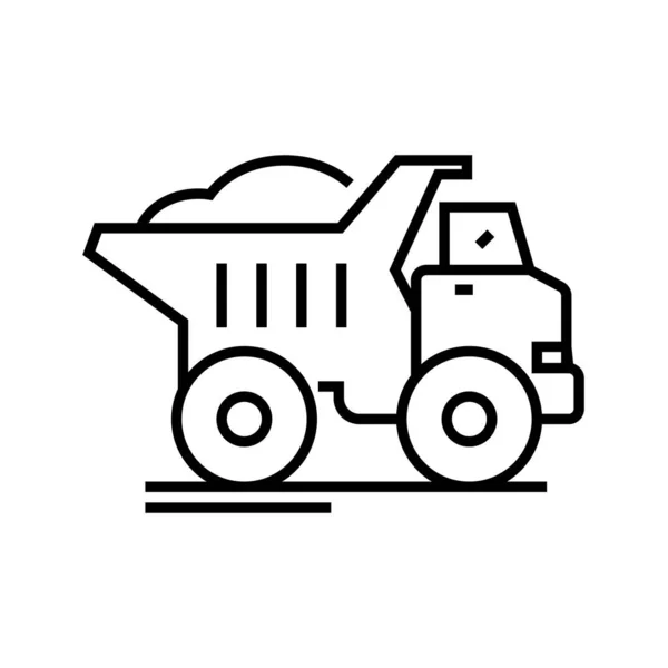 덤프 트럭 라인 아이콘, 컨셉트 사인, 윤곽 벡터 삽화, 선형 심볼. — 스톡 벡터