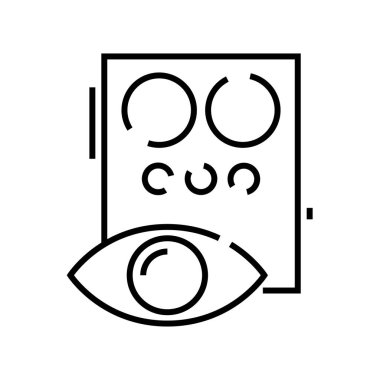 Göz kontrol çizgisi simgesi, kavram işareti, dış hatlar vektör çizimi, doğrusal sembol.