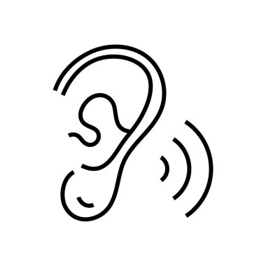 Kulak çizgisi simgesi, konsept işareti, ana hatlı vektör çizimi, doğrusal sembol.