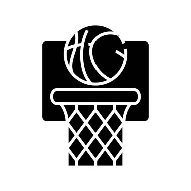 Basketbol oyunu simgesi, konsept illüstrasyon, vektör düz sembol, kabartma işareti.