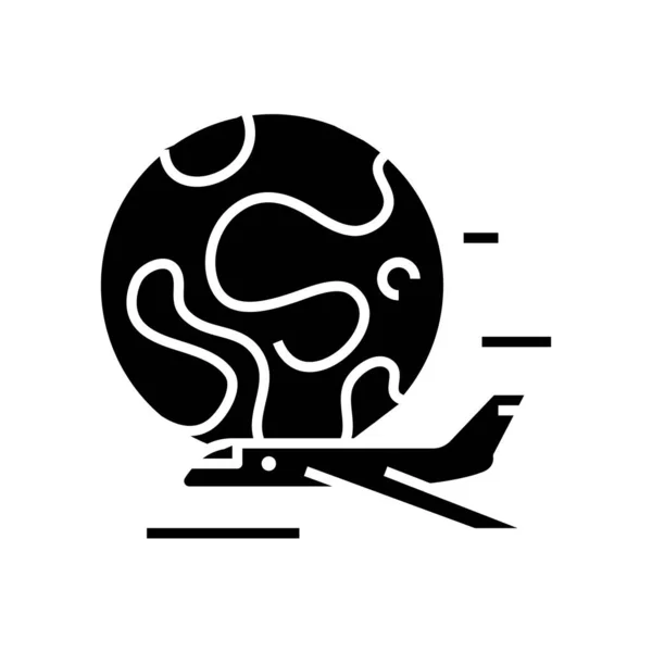 Repülőút fekete ikon, koncepció illusztráció, vektor lapos szimbólum, jel. — Stock Vector