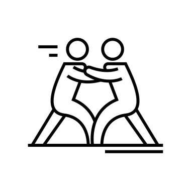 İnsanlarla mücadele çizgisi simgesi, kavram işareti, taslak vektör çizimi, doğrusal sembol.