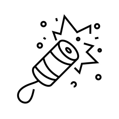 Firecracker çizgi simgesi, kavram işareti, ana hatlı vektör çizimi, doğrusal sembol.