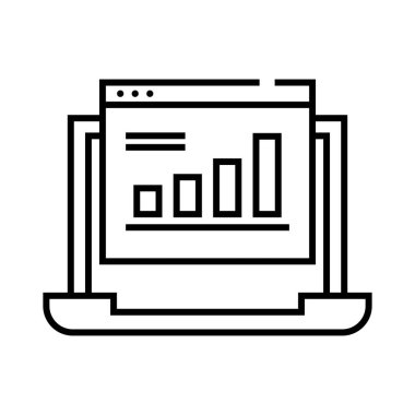 Bilgi grafikleri çizgi simgesi, kavram işareti, dış hatlar vektör illüstrasyonu, doğrusal sembol.