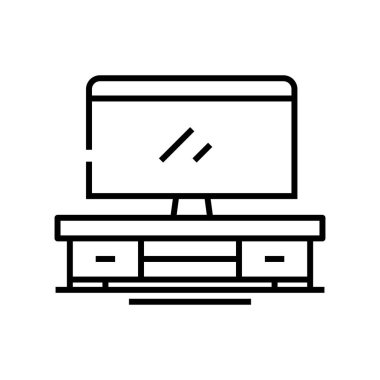 Ev TV çizgisi simgesi, kavram işareti, özet vektör çizimi, doğrusal sembol.