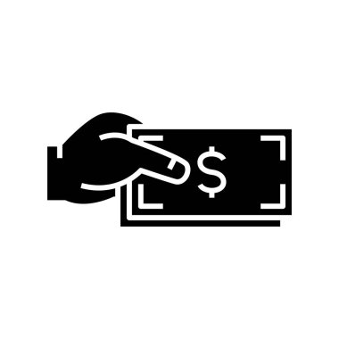 Rüşvet siyah simgesi, konsept illüstrasyon, vektör düz sembol, kabartma işareti.