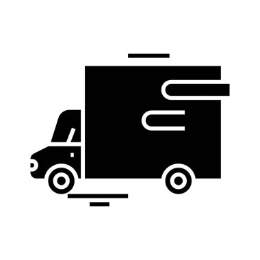 Kargo ikonu siyah ikon, konsept illüstrasyon, vektör düz sembol, kabartma işareti.