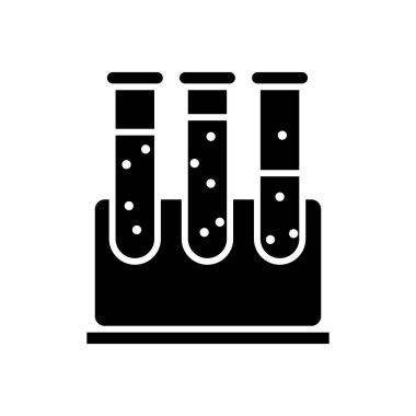 Kimyasal deney siyah simgesi, konsept illüstrasyon, vektör düz sembol, sembol işareti.