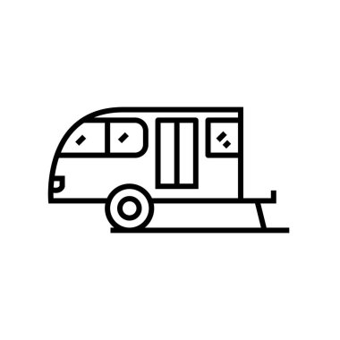 Ev römorku çizgisi simgesi, kavram işareti, taslak vektör çizimi, doğrusal sembol.