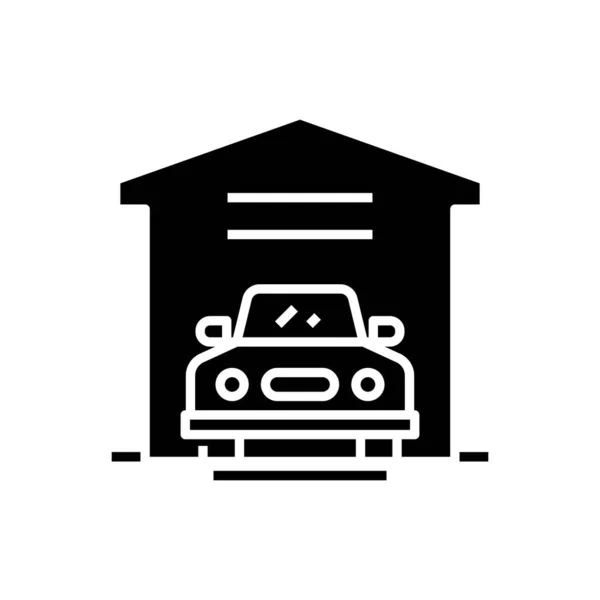 Bil garage svart ikon, begrepp illustration, vektor platt symbol, glyf tecken. — Stock vektor