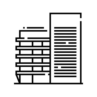 Yüksek yapı çizgisi simgesi, kavram işareti, dış hatlar vektör çizimi, doğrusal sembol.