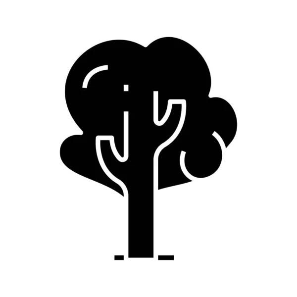 Albero a foglie larghe icona nera, illustrazione concettuale, simbolo piatto vettoriale, segno di glifo . — Vettoriale Stock
