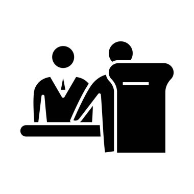 İş danışmanlığı siyah simge, konsept illüstrasyon, vektör düz sembol, kabartma işareti.