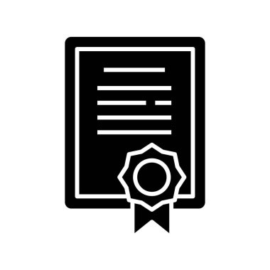 Sertifika siyah simge, konsept illüstrasyon, vektör düz sembol, kabartma işareti.