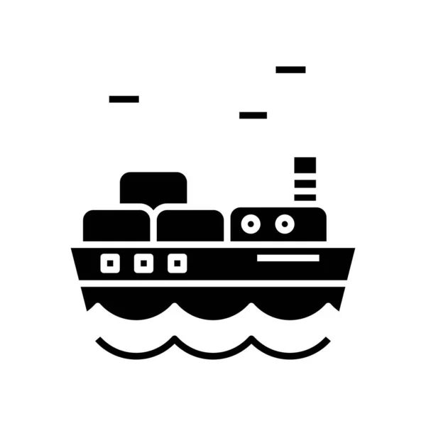 Cargo ship black icon, concept illustration, vector flat symbol, glyph sign. — Stock Vector