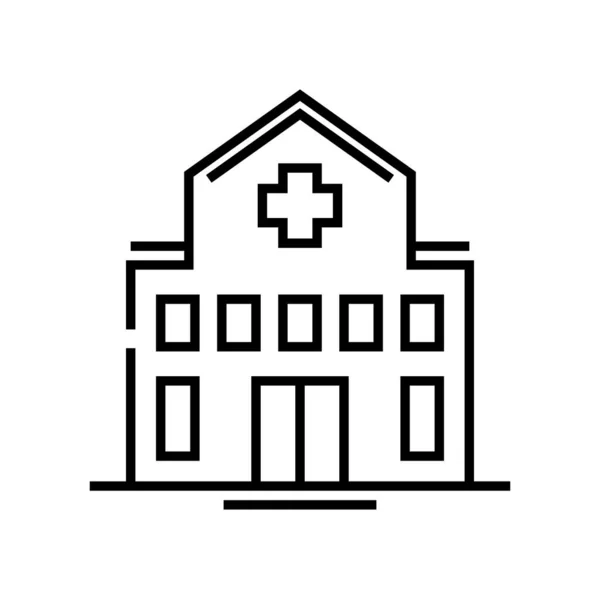 Icona della linea di costruzione ospedaliera, segno concettuale, illustrazione vettoriale di contorno, simbolo lineare . — Vettoriale Stock